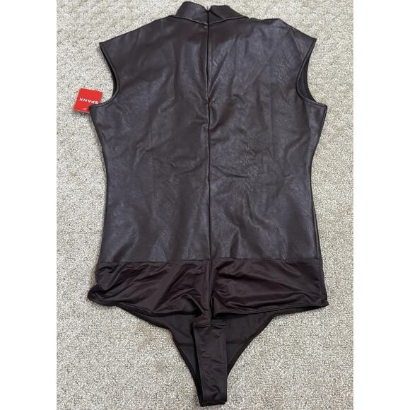 NEW Spanx | Faux Leather Bodysuit, size L Mock Neck Chocolate Brown - Picture 16 of 16